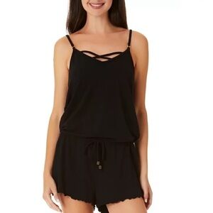 California Waves NWT Black Strappy Romper Swimsuit Cover Up Size Large